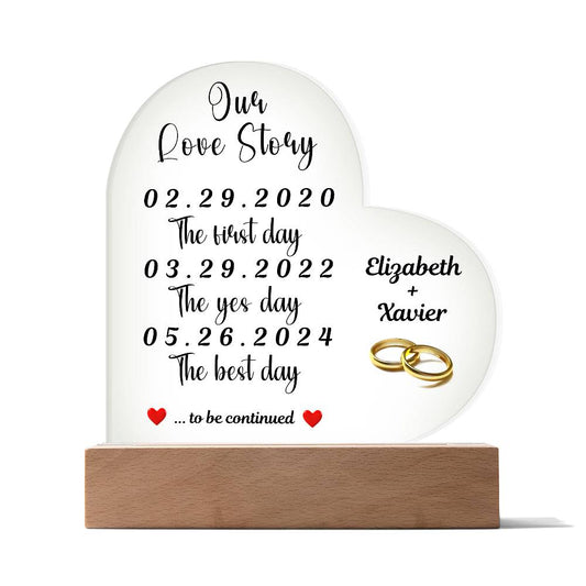 Our Love Story, First Day, Yes Day, Best Day, LED Acrylic Plaque, Engagement Gifts, Personalized Wedding Gift, Sweetheart Table Decor
