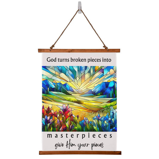 God Turns Broken Pieces Into Masterpieces | Vertical Frame Wall Tapestry