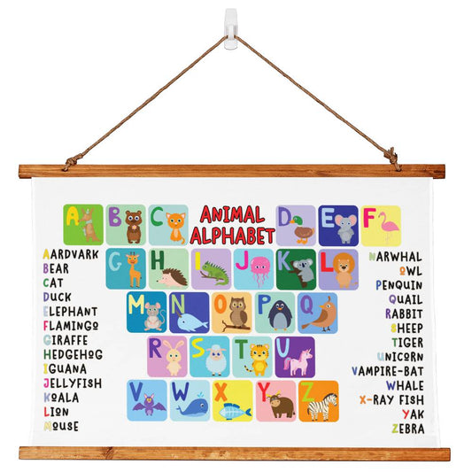 Animal Alphabet Wall Hanging - Educational Nursery Decor, Wooden Frame, Kids Room, ABC Chart, Learning Poster, Baby Gift