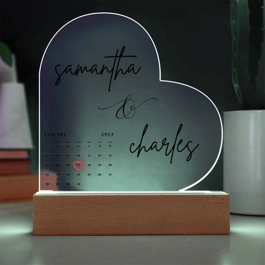 Personalized Couples Heart With Calendar - Black Text