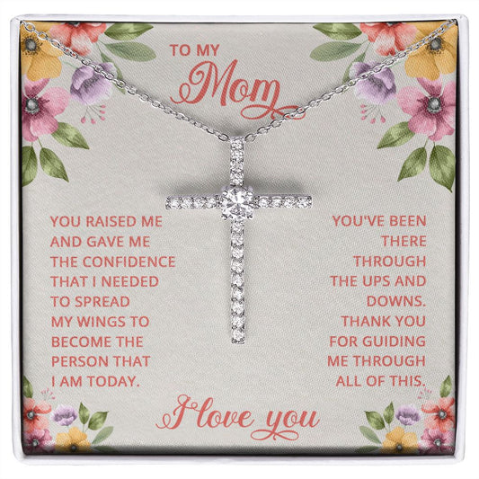 To My Mom CZ Cross Necklace
