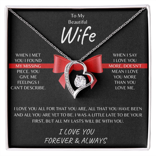 To My Beautiful Wife - Christmas Bow | Forever Love Necklace